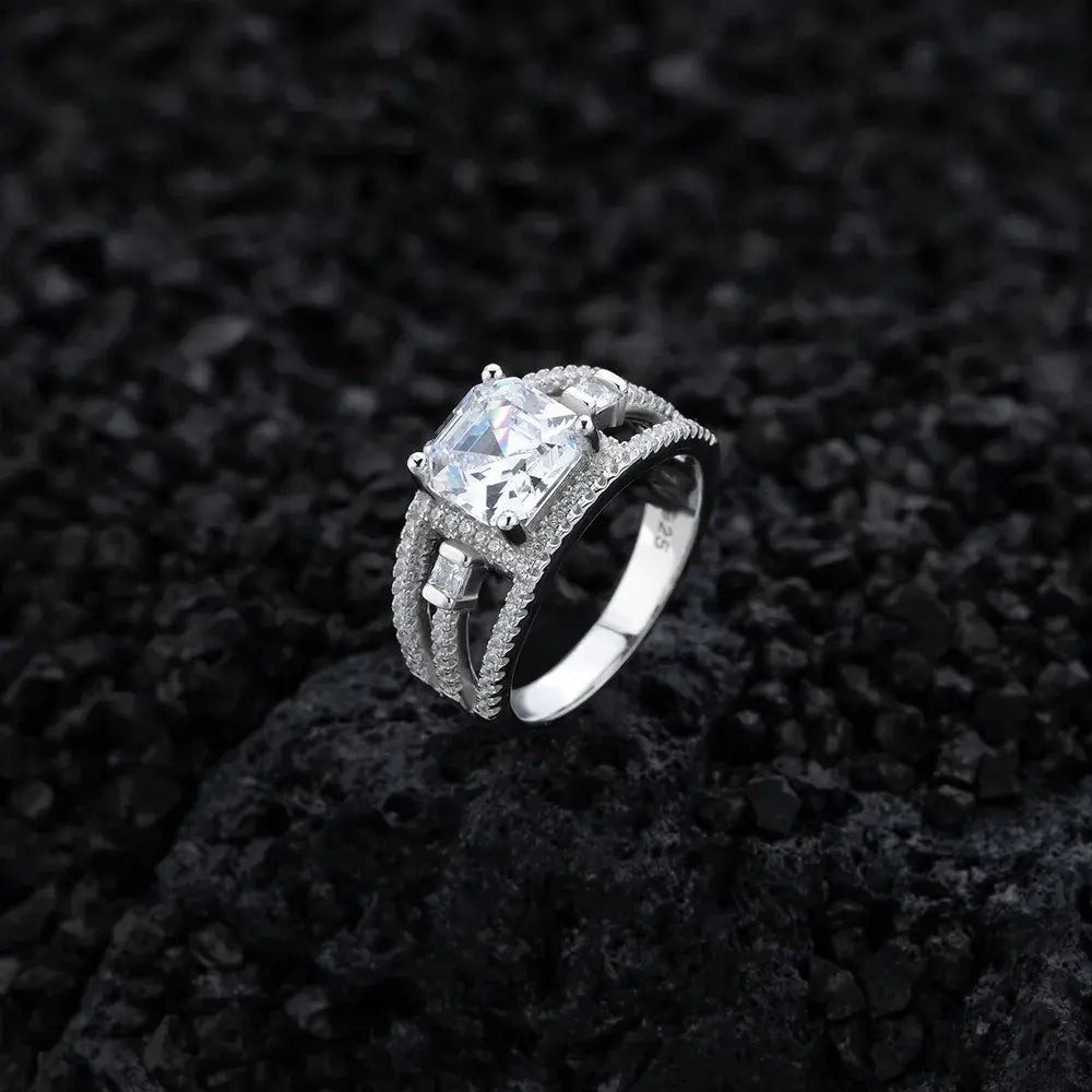 Asscher Square Engagement Ring 8mm 925 Silver Zircon