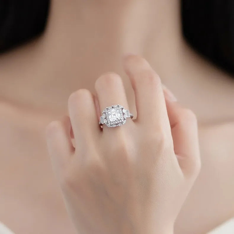 Asscher Engagement Ring 7mm 925 Silver Zircon