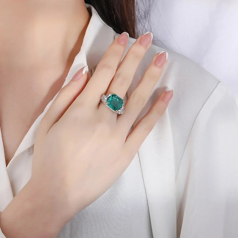 Square Engagement Ring 12*12 925 Silver Emerald