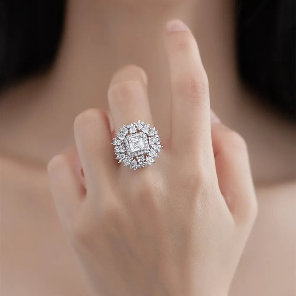 Asscher Engagement Ring 6mm 925 Silver Zircon