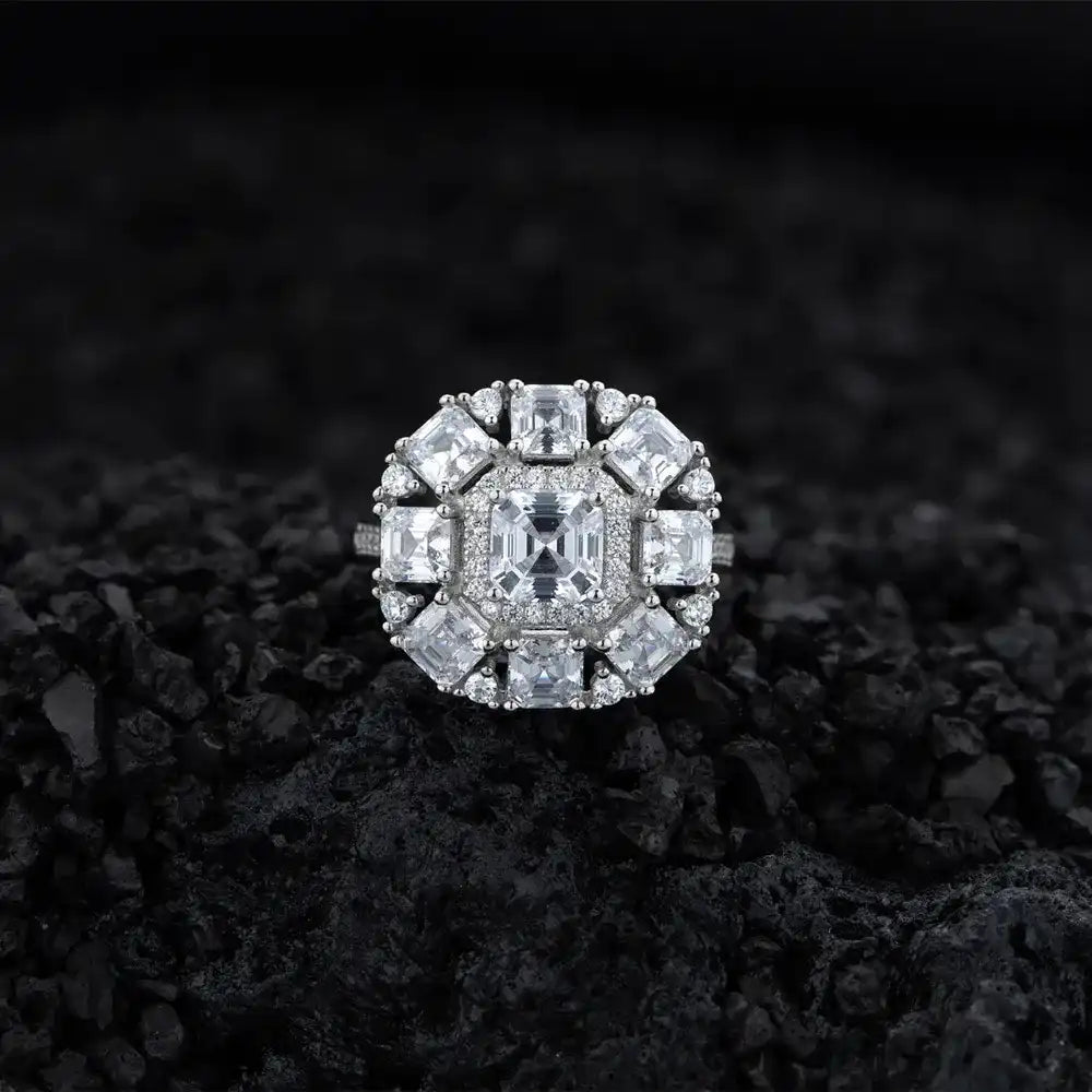 Asscher Original Design Engagement Ring 6mm 925 Silver Zircon