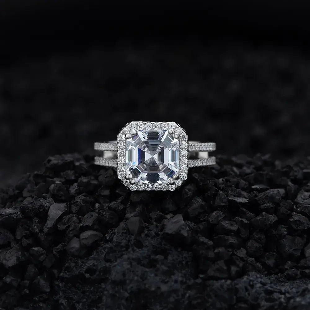 Asscher Engagement Ring 9mm 925 Silver Zircon