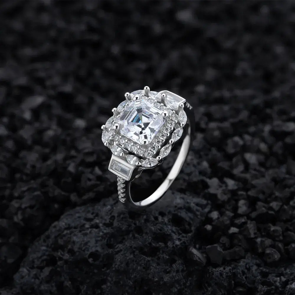 Asscher Engagement Ring 7mm 925 Silver Zircon