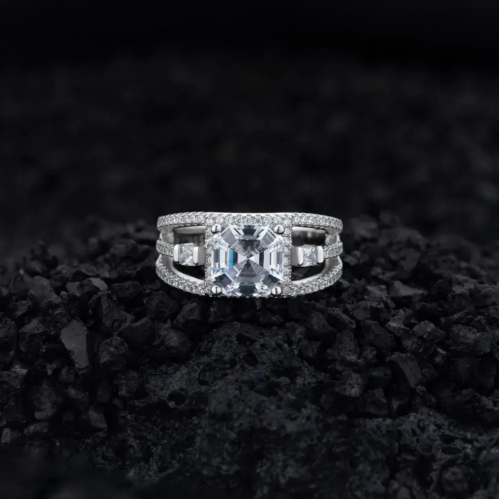 Asscher Square Engagement Ring 8mm 925 Silver Zircon