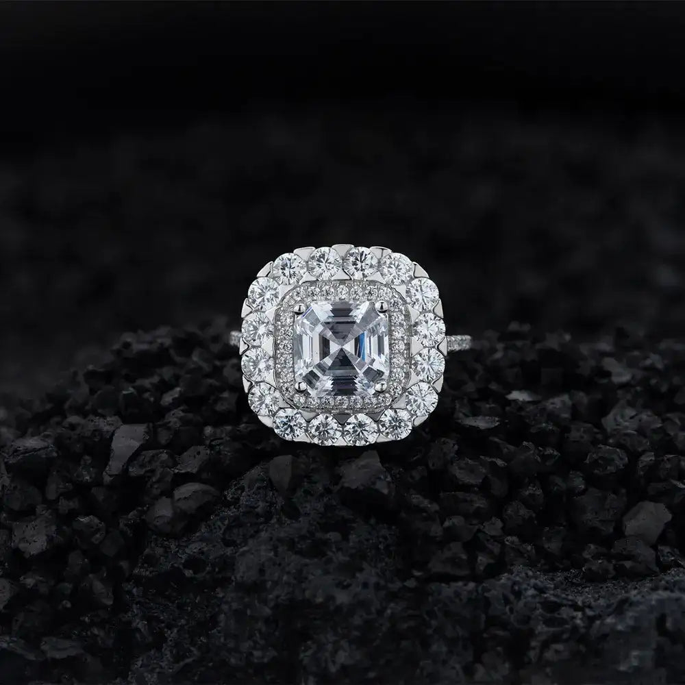 Asscher Engagement Ring 8mm 925 Silver Zircon