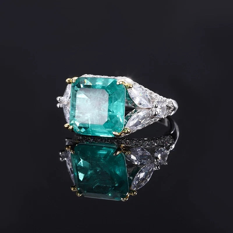 Square Engagement Ring 12*12 925 Silver Emerald