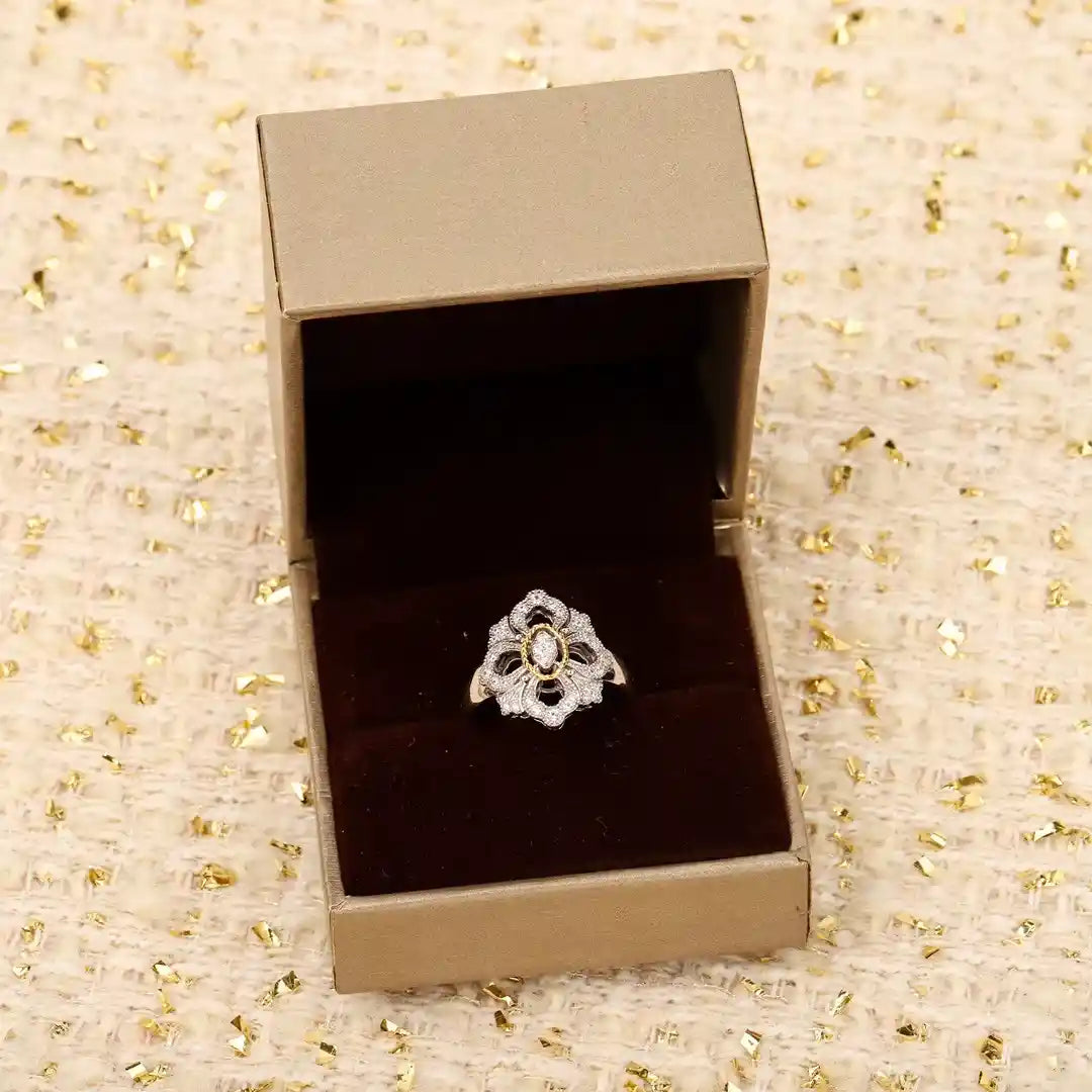 Carved Engagement Ring 925 Silver High Carbon Diamond
