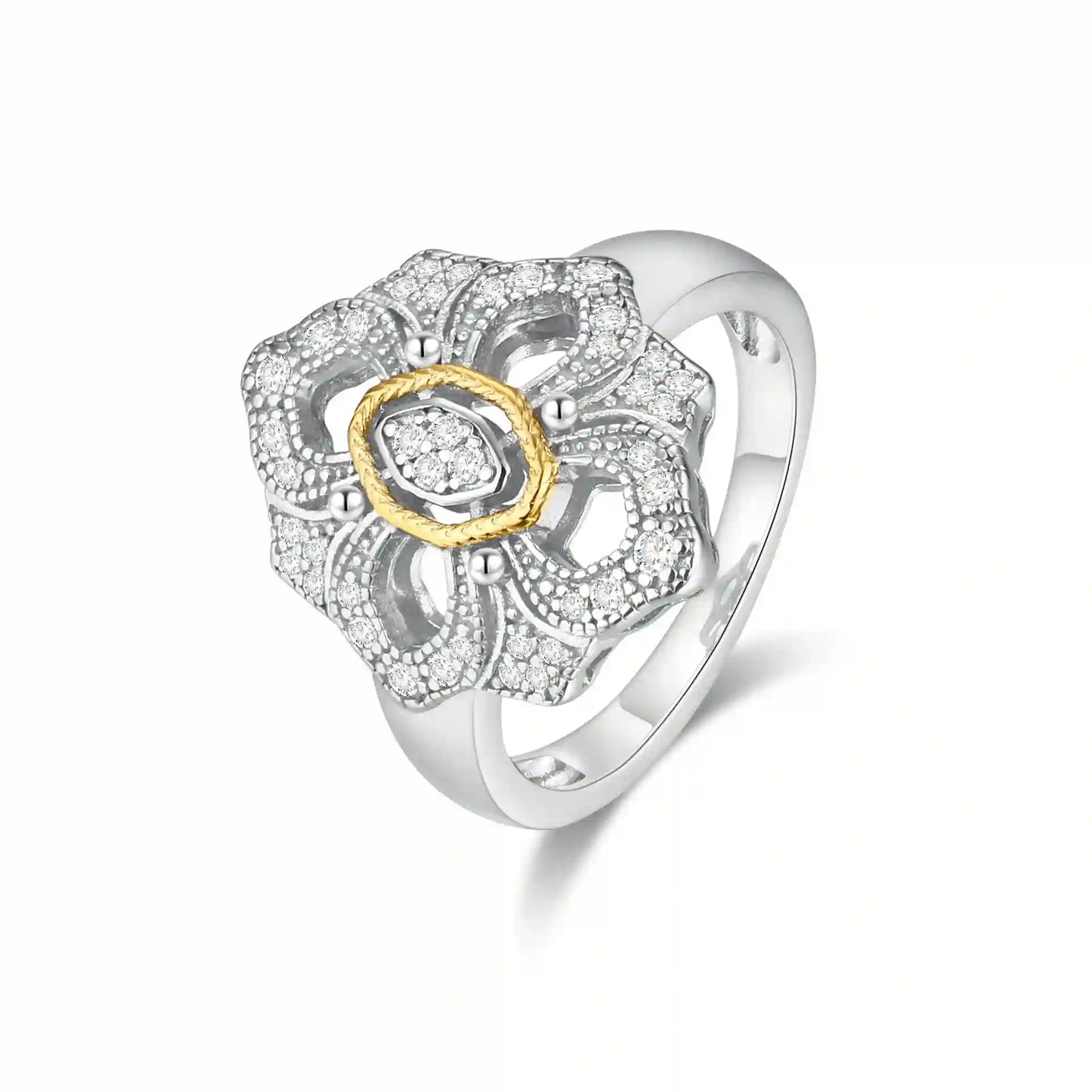 Carved Engagement Ring 925 Silver High Carbon Diamond