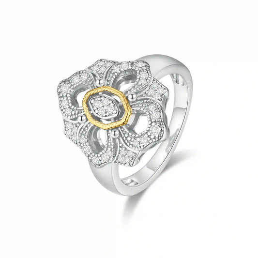 Carved Engagement Ring 925 Silver High Carbon Diamond