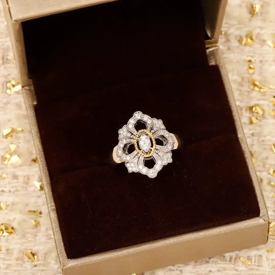Carved Engagement Ring 925 Silver High Carbon Diamond