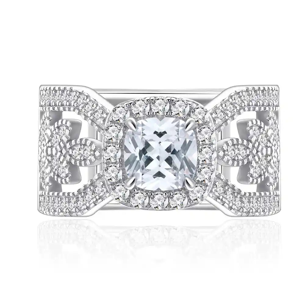 Cushion Engagement Ring 6mm 925 Silver Zircon