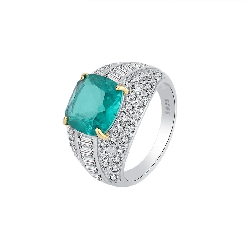 Cushion Engagement Ring 10*10 925 Silver Emerald