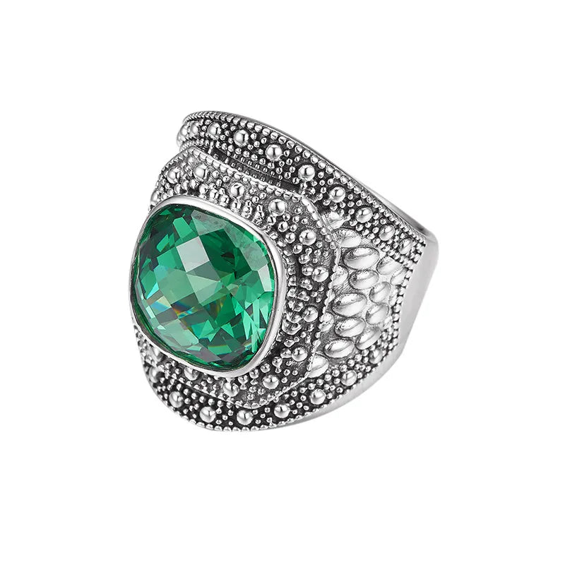Cushion Engagement Ring 925 Silver Green Zircon Open Ring