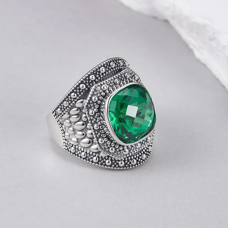 Cushion Engagement Ring 925 Silver Green Zircon Open Ring