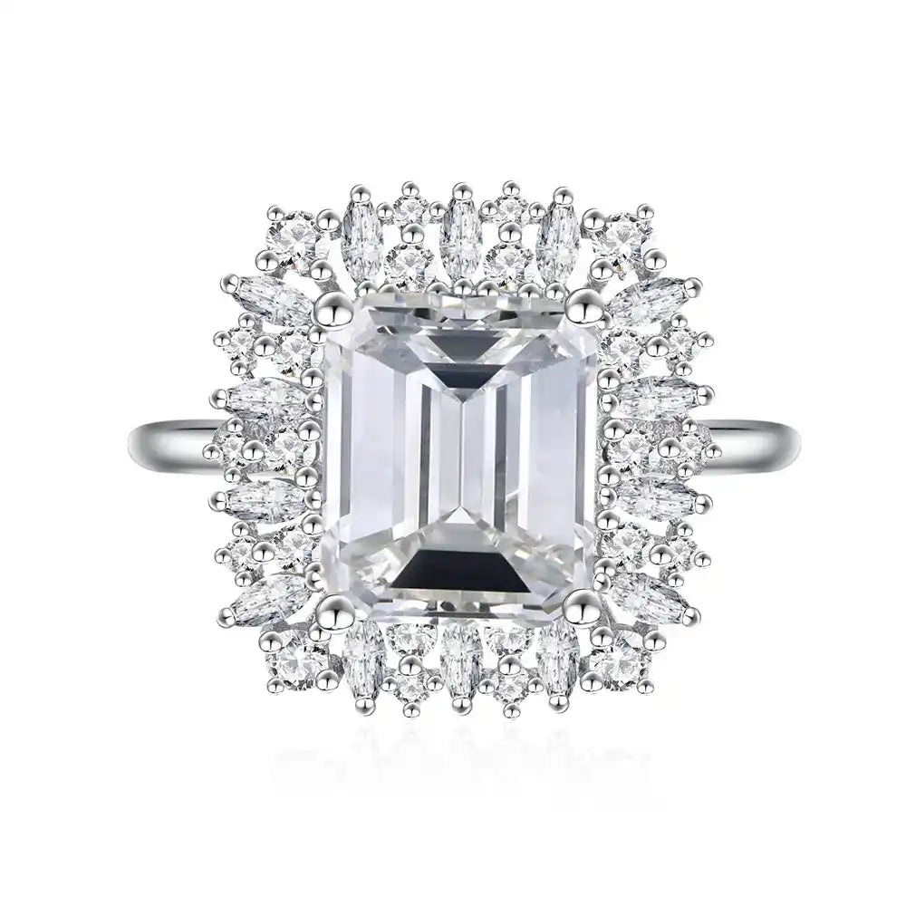 Emerald Engagement Ring 8*10 925 Silver Zircon