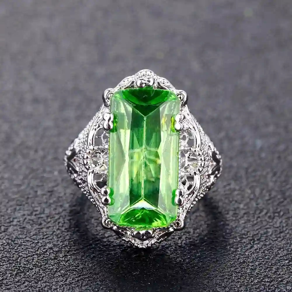 Emerald Engagement Ring 10*20 925 Silver Topaz