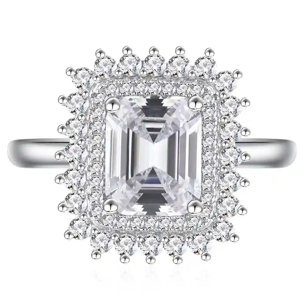 Emerald Engagement Ring 7*9 925 Silver Zircon