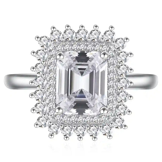 Emerald Engagement Ring 7*9 925 Silver Zircon