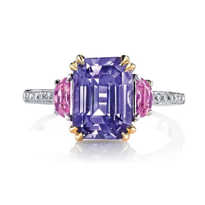 Emerald Engagement Ring 925 Silver Amethyst