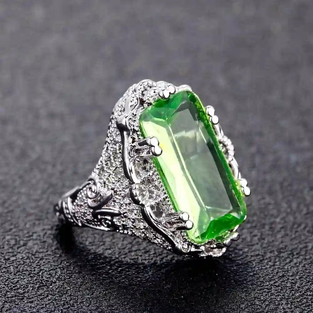 Emerald Engagement Ring 10*20 925 Silver Topaz