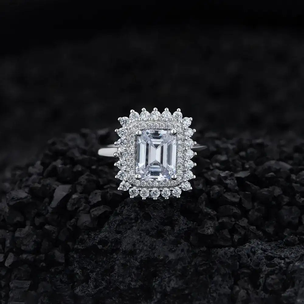 Emerald Engagement Ring 7*9 925 Silver Zircon