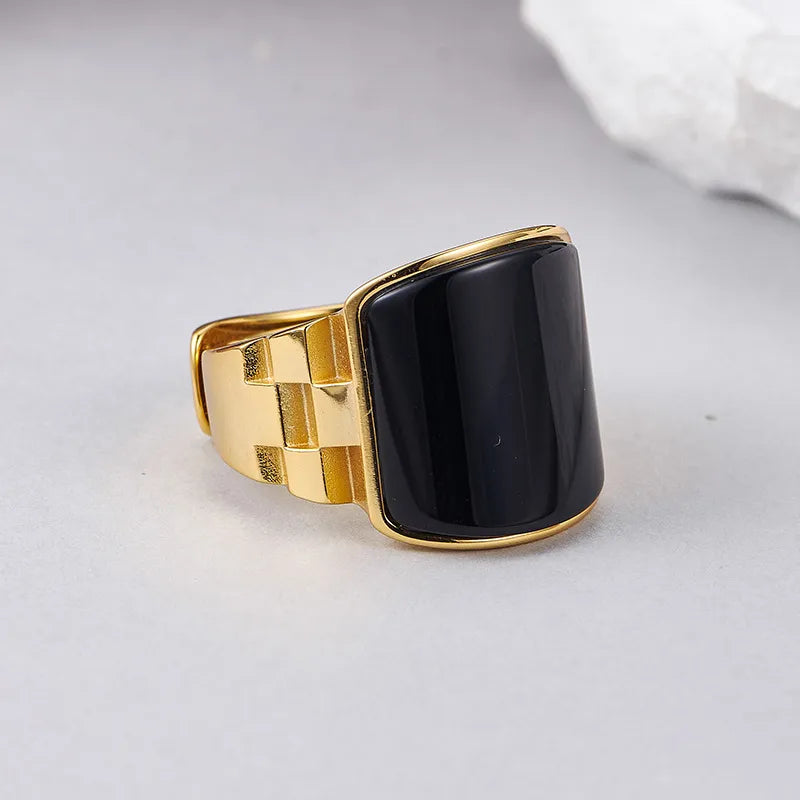 Geometry Engagement Ring 925 Silver Black Onyx Open Ring