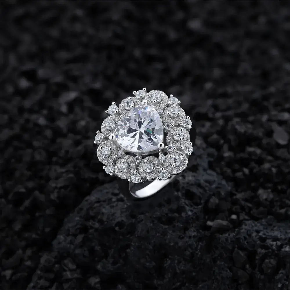Heart Engagement Ring 10mm 925 Silver Zircon