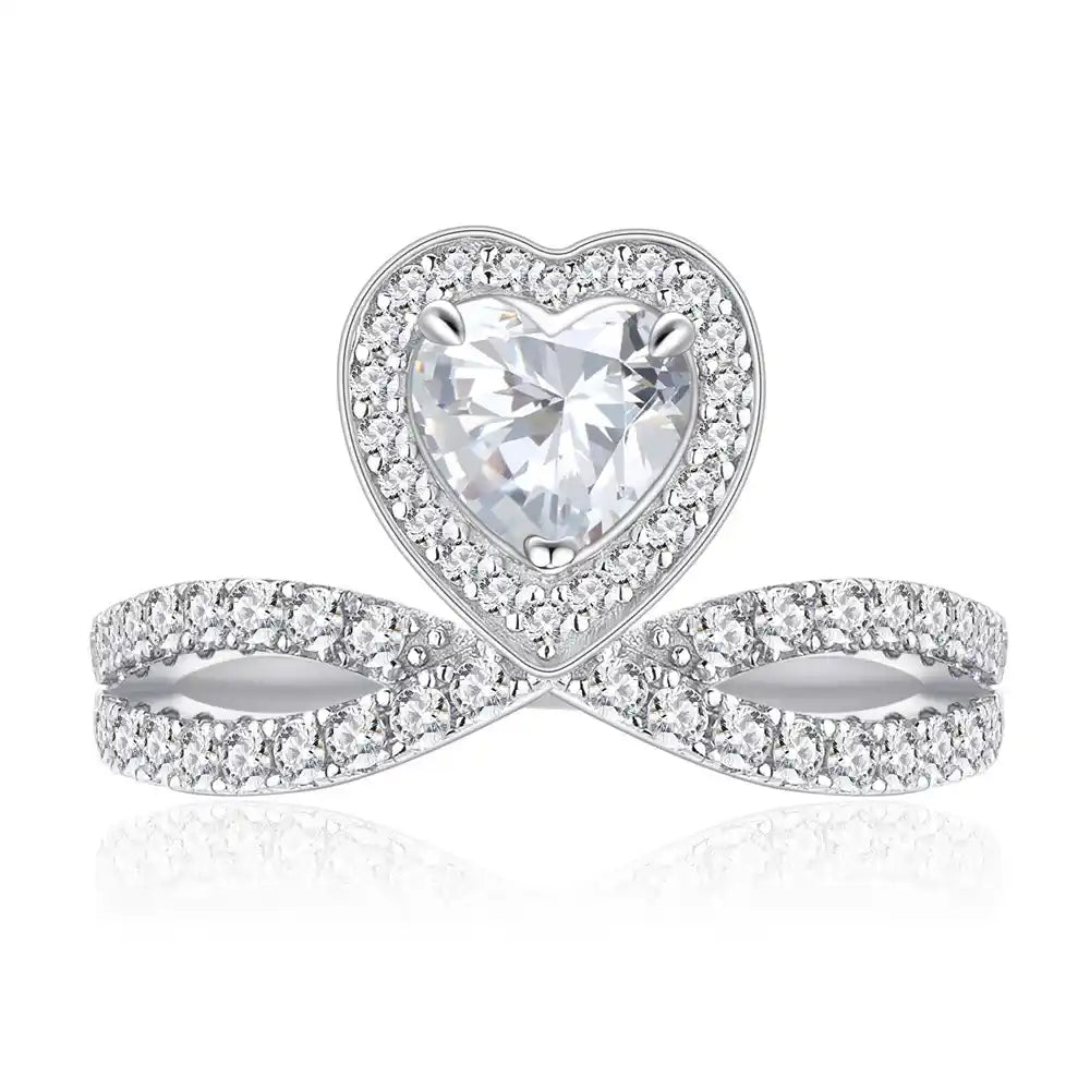 Heart Engagement Ring 6mm 925 Silver Zircon