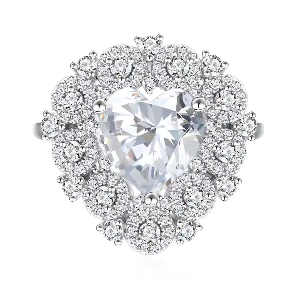 Heart Engagement Ring 10mm 925 Silver Zircon