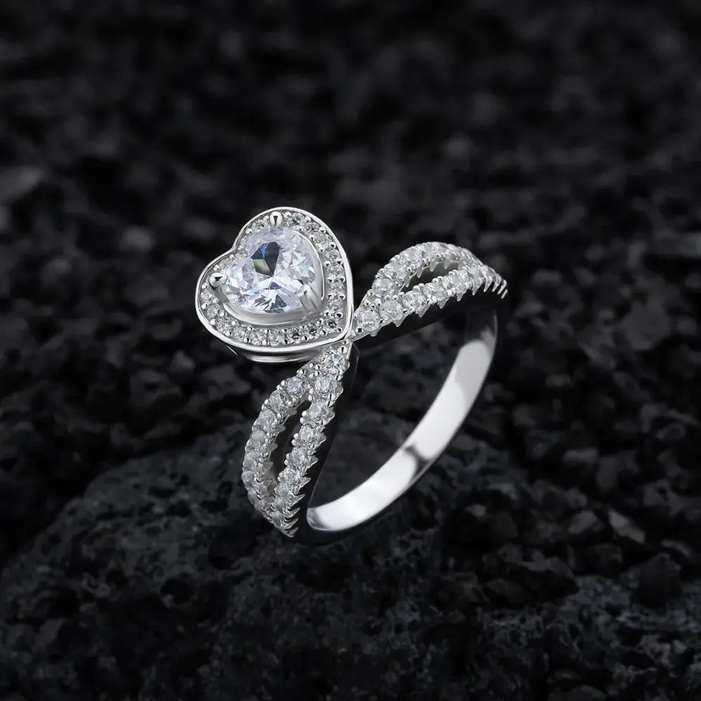 Heart Engagement Ring 6mm 925 Silver Zircon