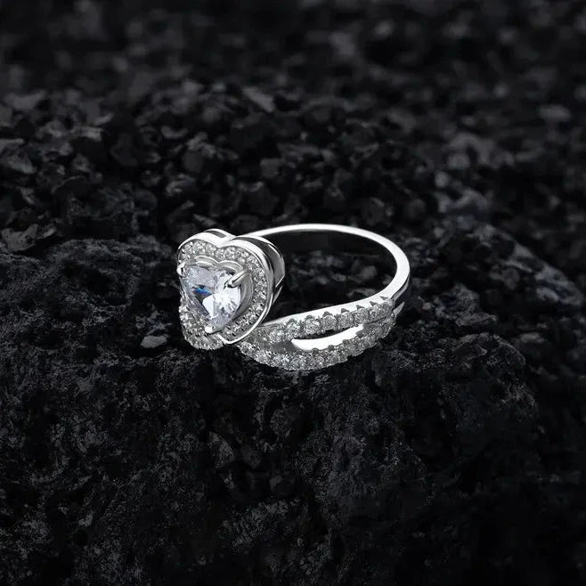 Heart Engagement Ring 6mm 925 Silver Zircon