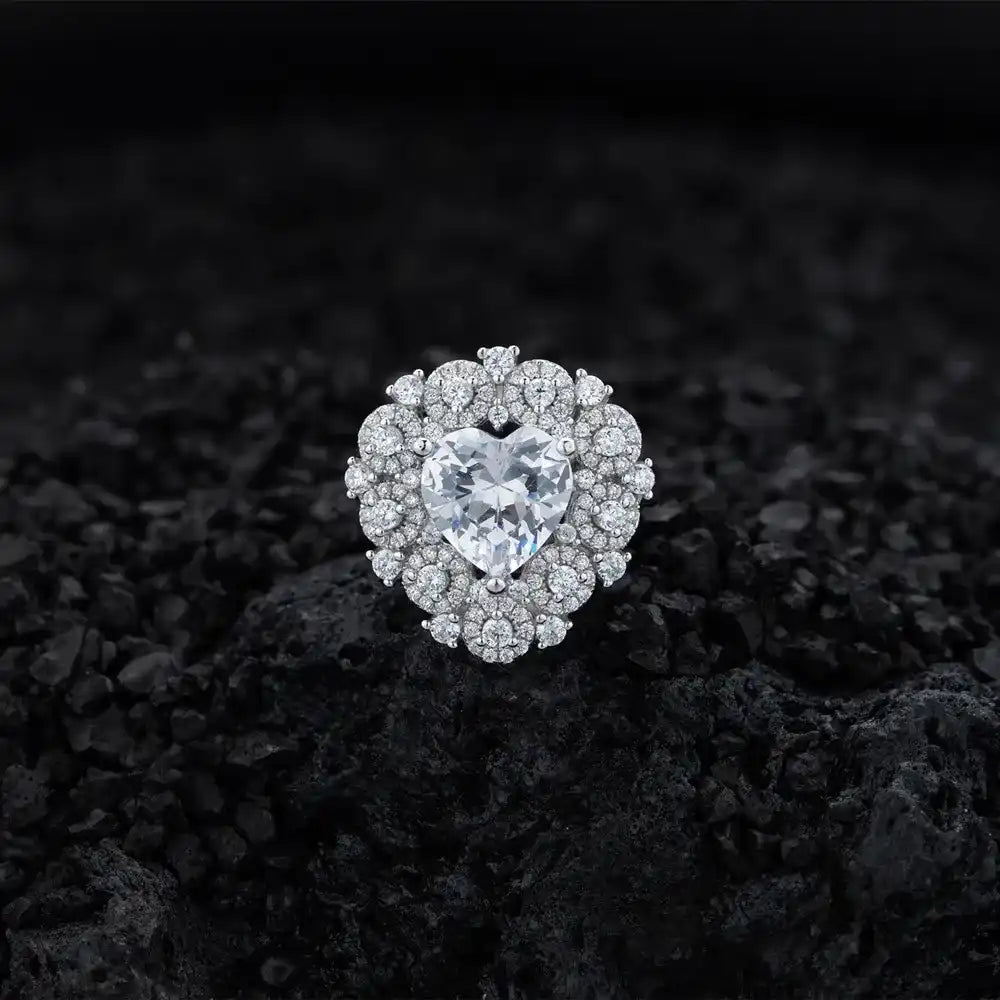 Heart Engagement Ring 10mm 925 Silver Zircon