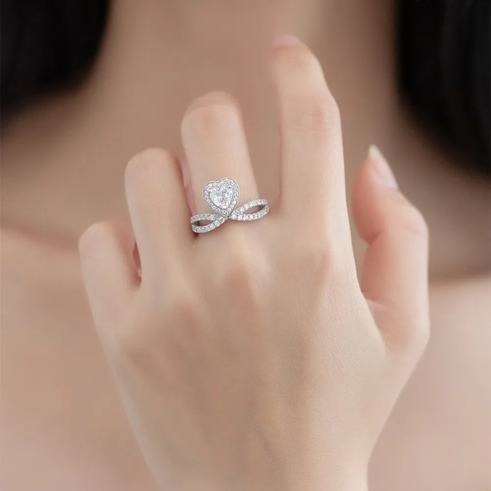 Heart Engagement Ring 6mm 925 Silver Zircon