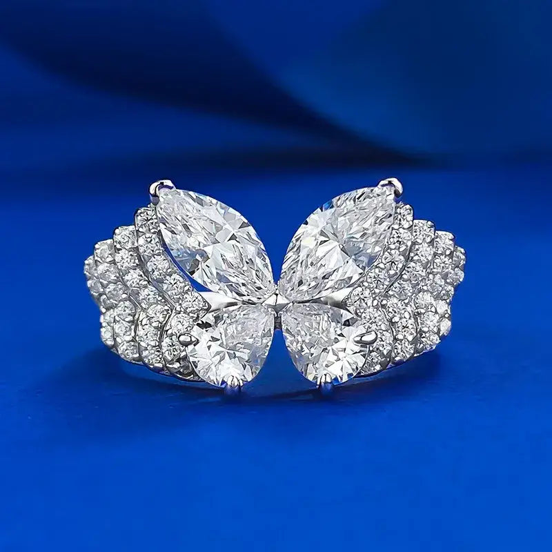 Marquise Butterfly Engagement Ring 925 Silver High Carbon Diamond
