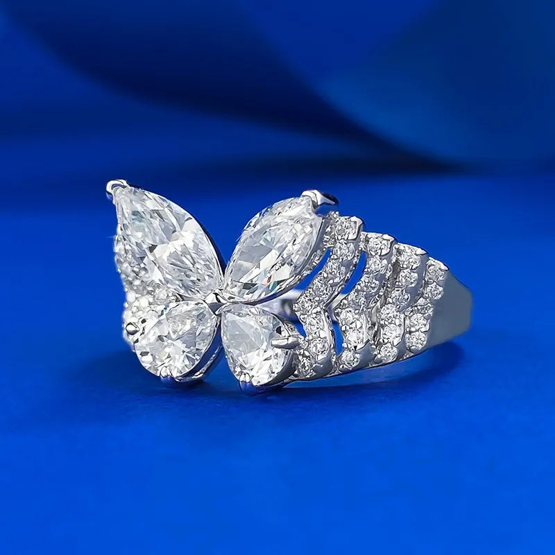 Marquise Butterfly Engagement Ring 925 Silver High Carbon Diamond