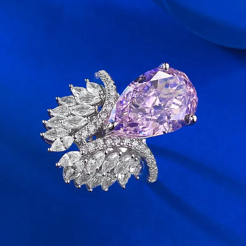 Pear Engagement Ring 10*15 925 Silver Pink High Carbon Diamond