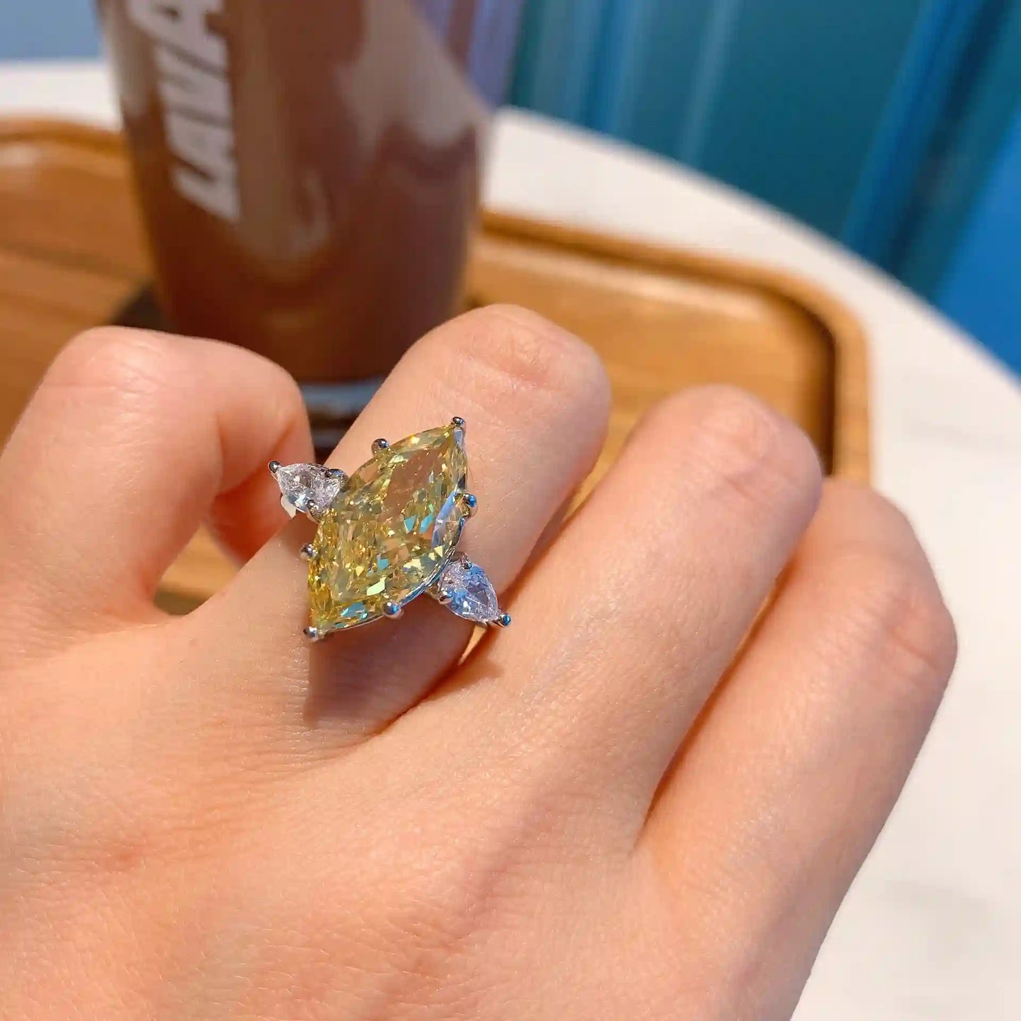 Marquise Engagement Ring 9*18 925 Silver High Carbon Diamond