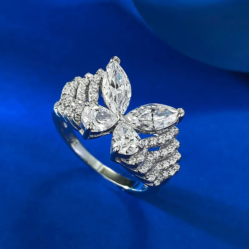 Marquise Butterfly Engagement Ring 925 Silver High Carbon Diamond