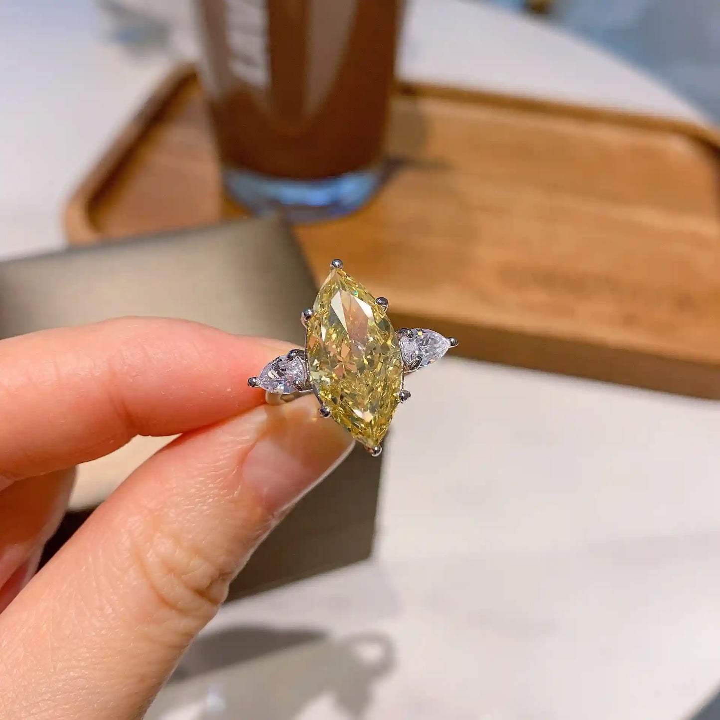 Marquise Engagement Ring 9*18 925 Silver High Carbon Diamond
