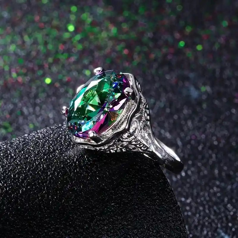 Oval Engagement Ring 925 Silver Topaz