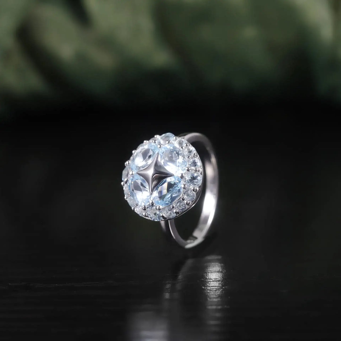 Oval Engagement Ring 925 Silver Star Topaz