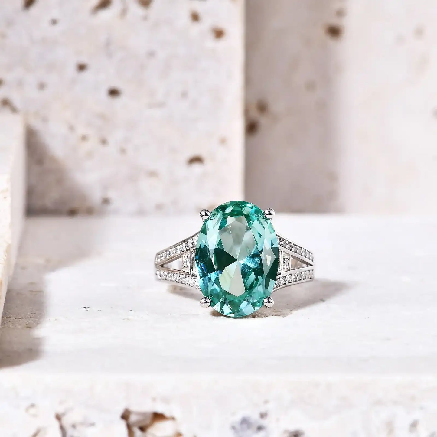Oval Engagement Ring 10*14 925 Silver Green Spinel