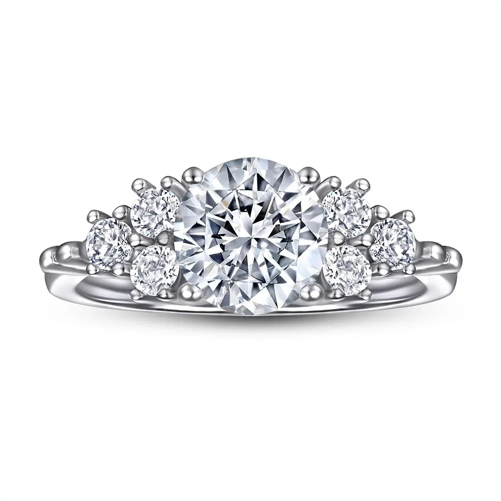 Round Engagement Ring 7.5mm 925 Silver Zircon