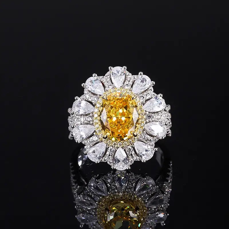 Oval Engagement Ring 8*10 925 Silver Yellow High Carbon Diamond