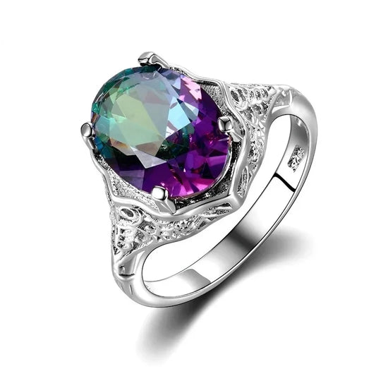 Oval Engagement Ring 925 Silver Topaz