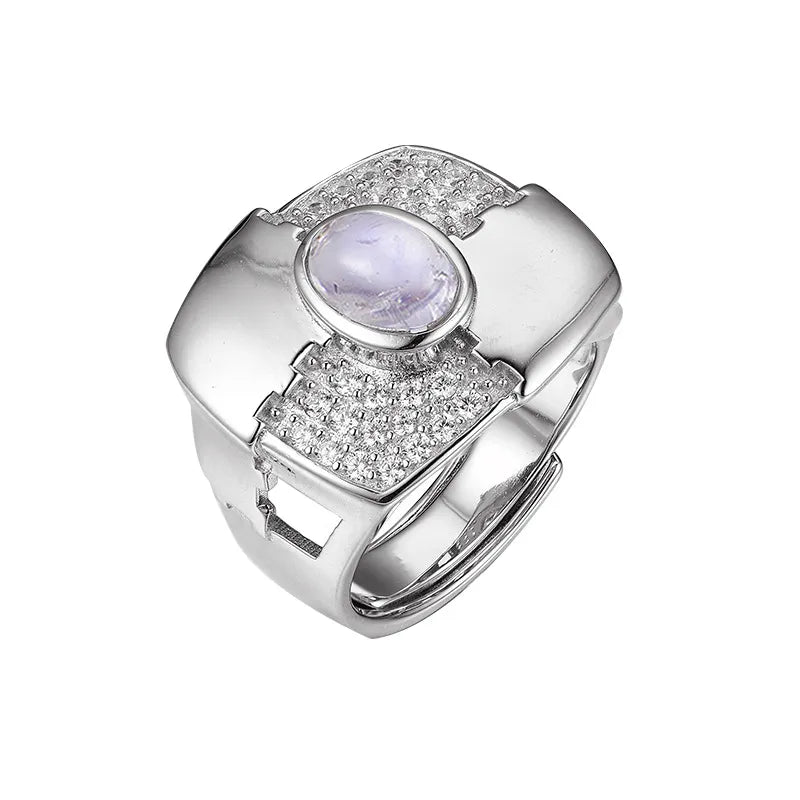 Oval Engagement Ring 925 Silver Moonstone Open Ring