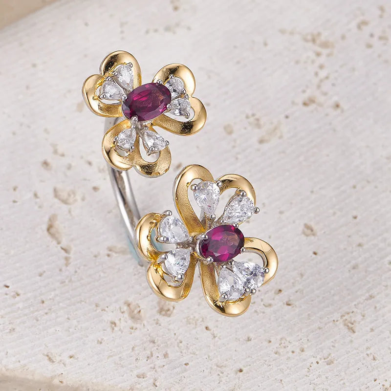 Oval Engagement Ring 925 Silver Garnet Open Ring