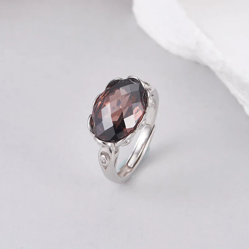 Oval Engagement Ring 925 Silver Coffee Zircon