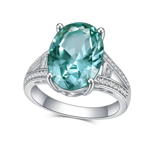 Oval Engagement Ring 10*14 925 Silver Green Spinel