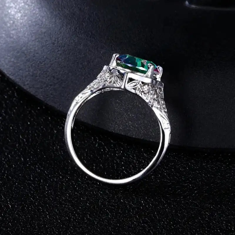 Oval Engagement Ring 925 Silver Topaz